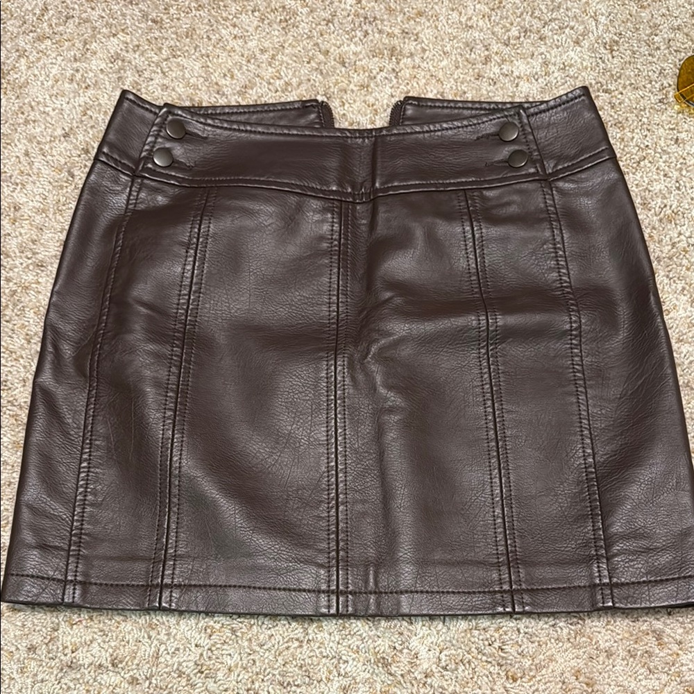 Free People Dark Brown Leather Pencil Skirt